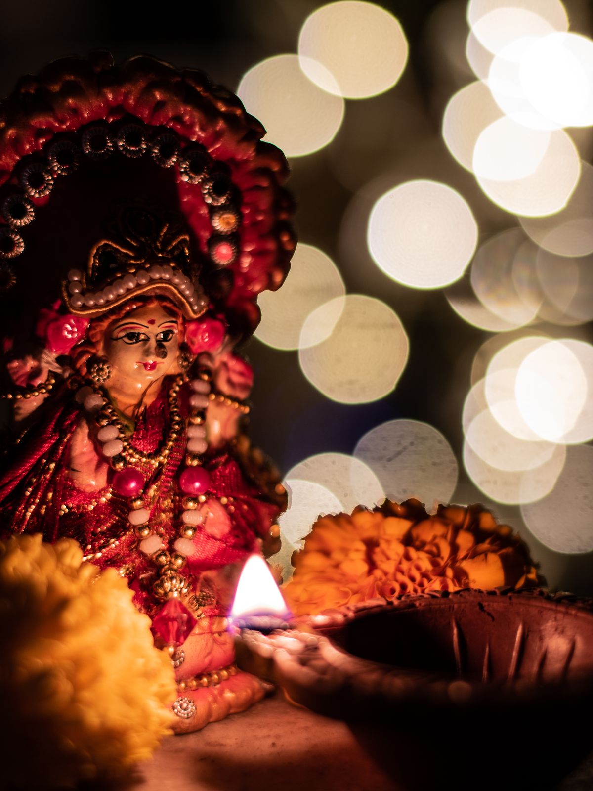 Diwali diya and Lakshmi decoration