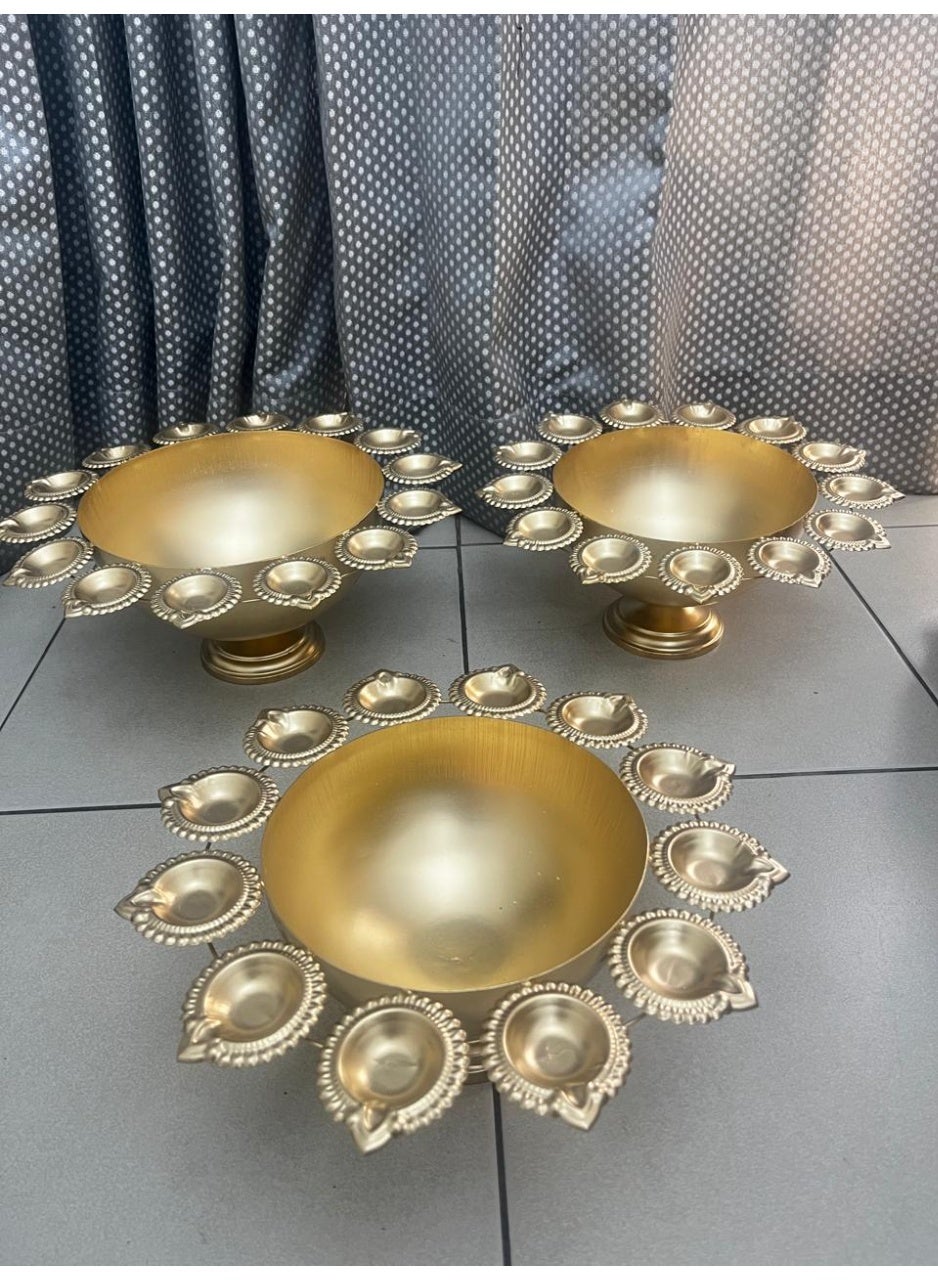Brass Urli Bowl with Tealight Holders, Set of 3, Diwali Decor
