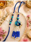 Blue Beaded Floral Rakhi for Brother with Pearl and Evil Eye Charm