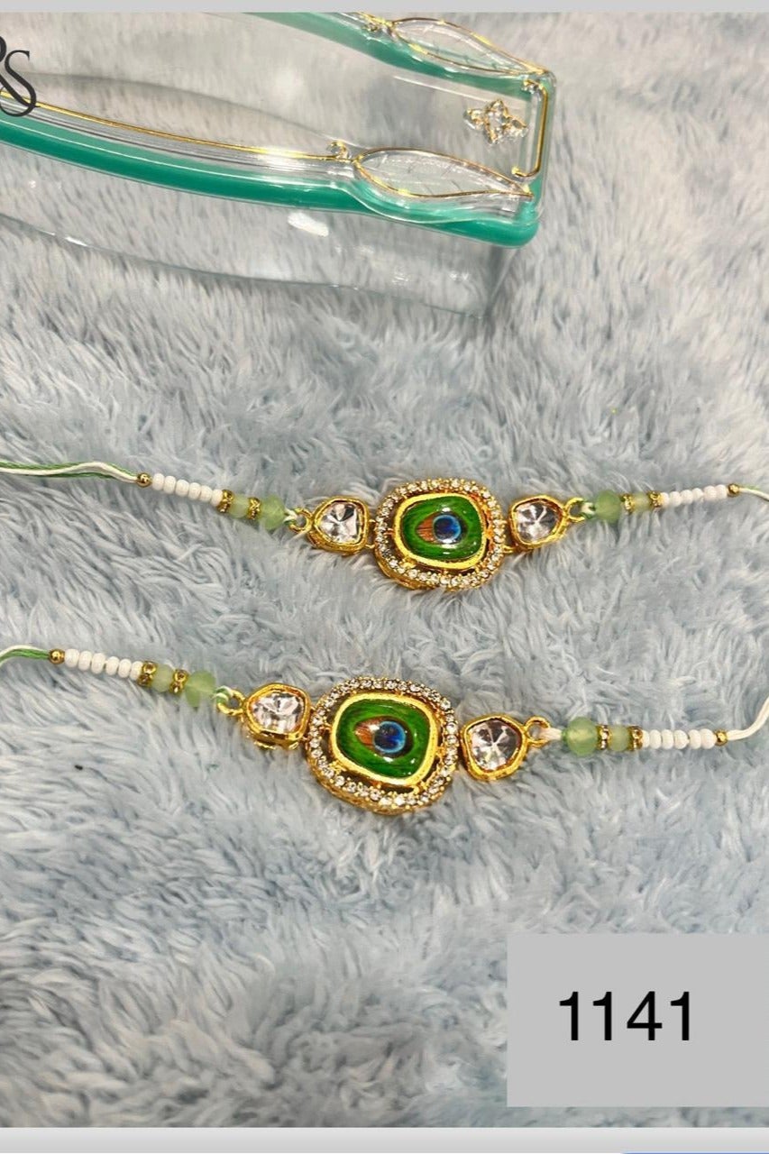 Mor Pankh Bhai Rakhi with AD Stone, in a Box, Pack of 1, Size 41