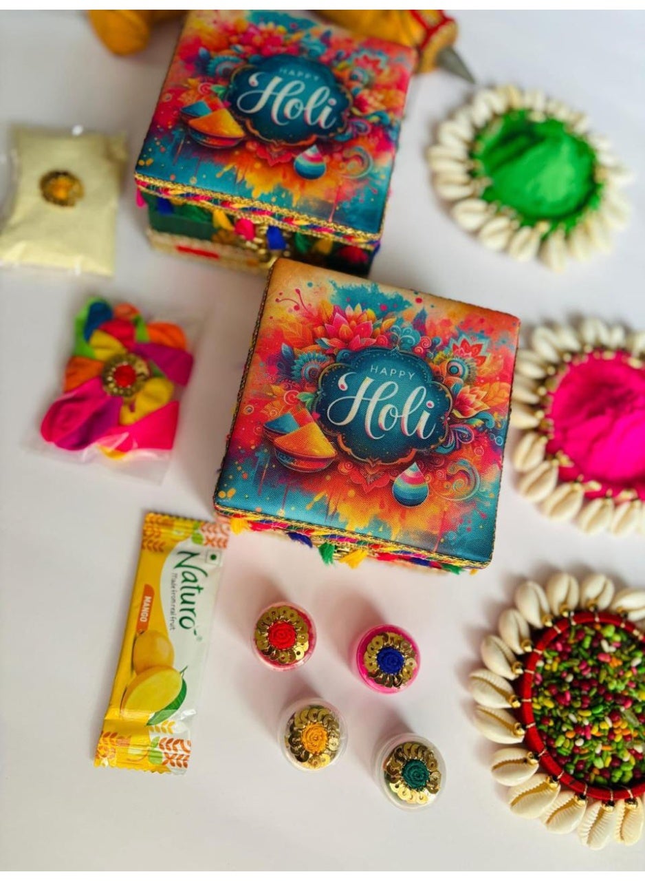 Holi Gift Box Set with Pichkari and Accessories, Pink and Multicolour