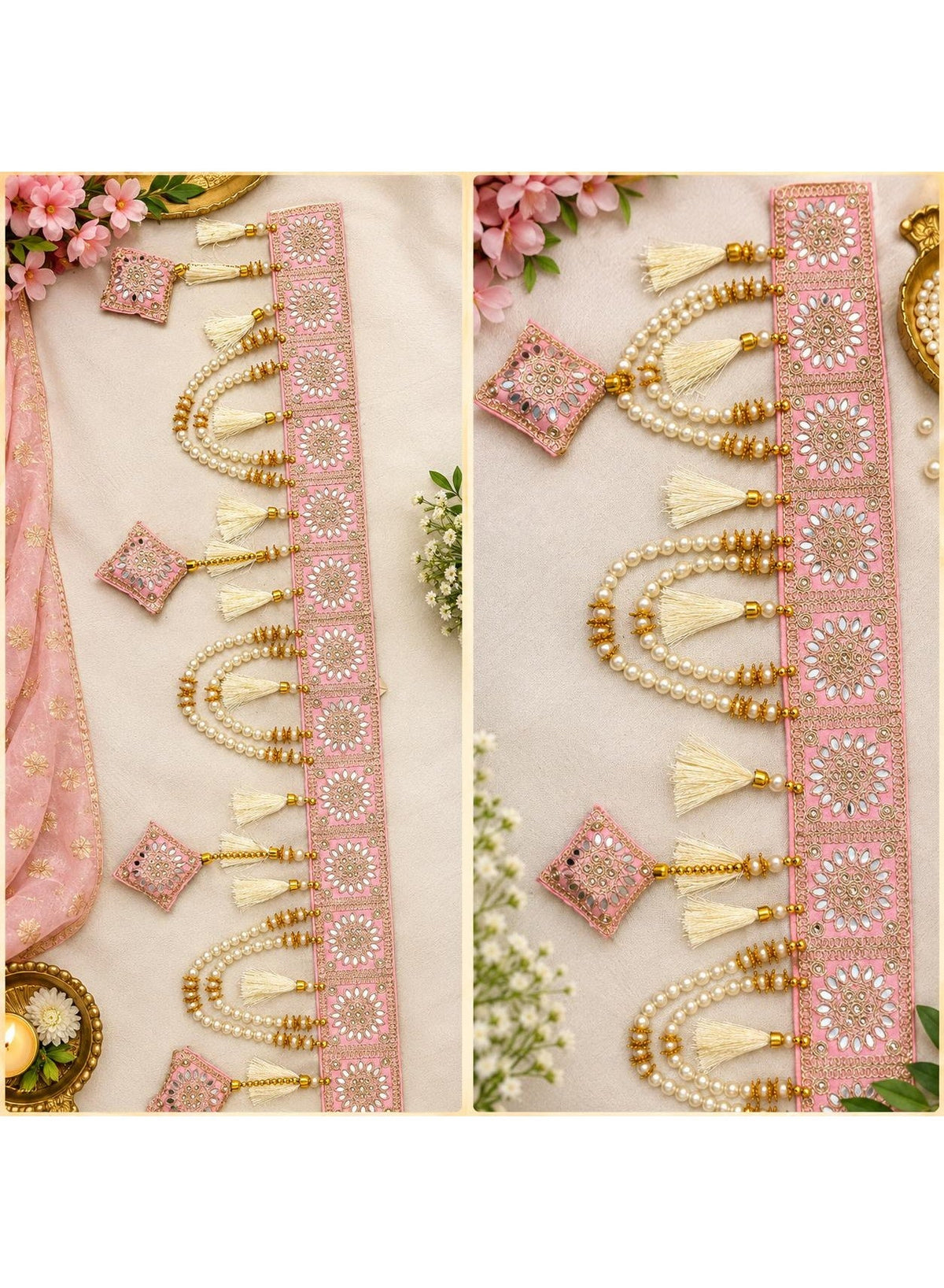 Pink Door Toran for Main Door, 35-36 Inches, Diwali Decor