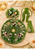 Green Laddu Gopal Poshak with Pagdi, Pearl, Bead and Stone Work