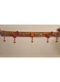 Red and Golden Toran with Lotus Motifs and Hanging Beads, 60 Inches, Diwali Decor
