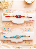 Designer Rakhi, Red and Turquoise Beaded, Colour May Vary