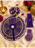 Purple and Gold Embroidered Laddu Gopal Poshak with Peacock Pagdi