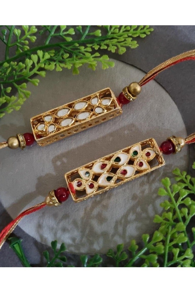 Bhai Rakhi with Double-Sided Centre Piece, Mirror Work and Kundan, Pack of 1