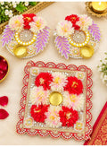 Handcrafted Floral Rangoli Set with Pair of Tealight Holders, Diwali Decor