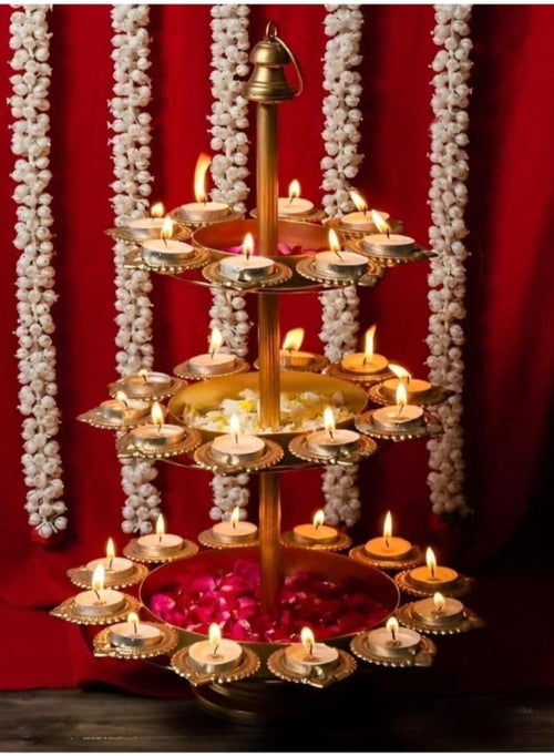 3-Tier Deepak Urli Stand with 30 Diyas (12, 10 and 8), Diwali Decor