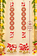 Diwali Decor Side Hangings, Red & White Floral, Set of 2