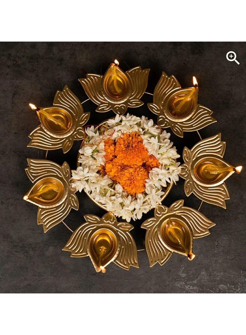Lotus Design Gold Urli Bowl, 8 Inches, with 5 Lotus Diya Holders, Diwali Decor