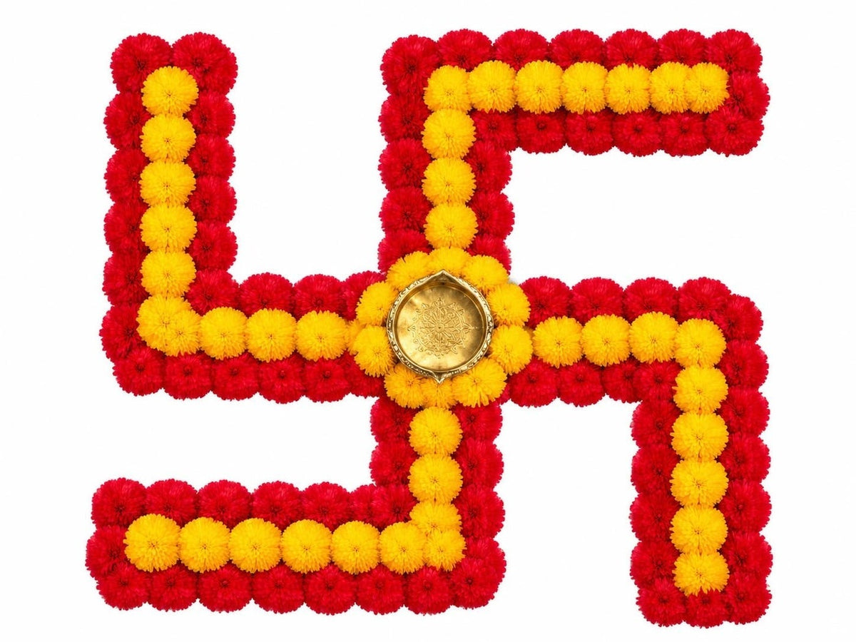 Swastik Rangoli Mat Diwali Decor- Random color (Red/Pink) may come / 10 inches