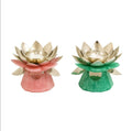 German Silver Resin Lotus Tea Light Holder with Velvet Gift Box