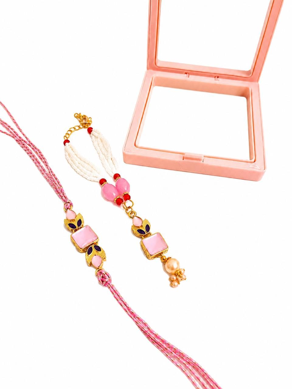 Rakhi and Lumba Bracelet Pair Set with Transparent Box