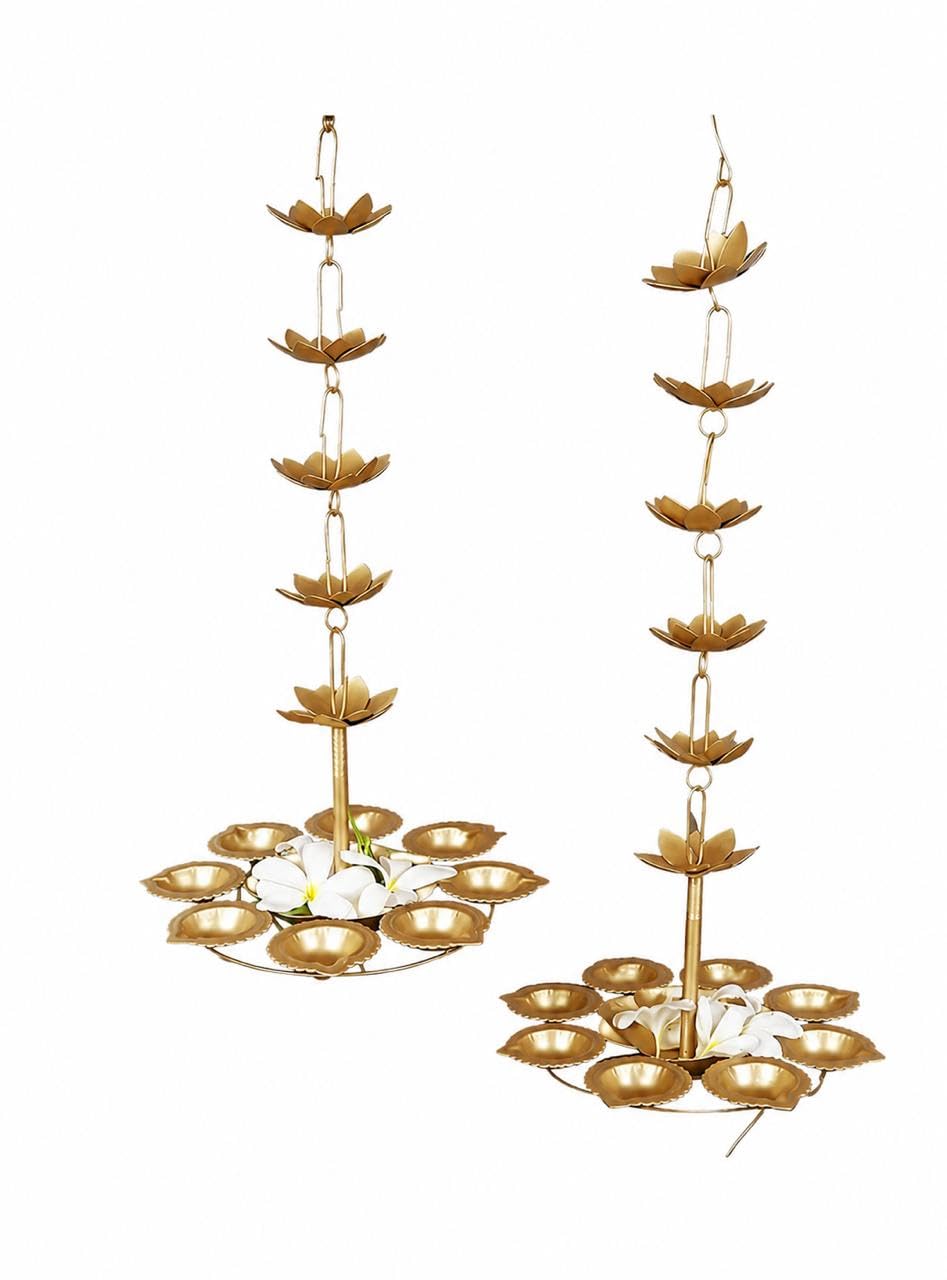 Hanging Diya Urli Lotus Chain Chandelier for Diwali Decor