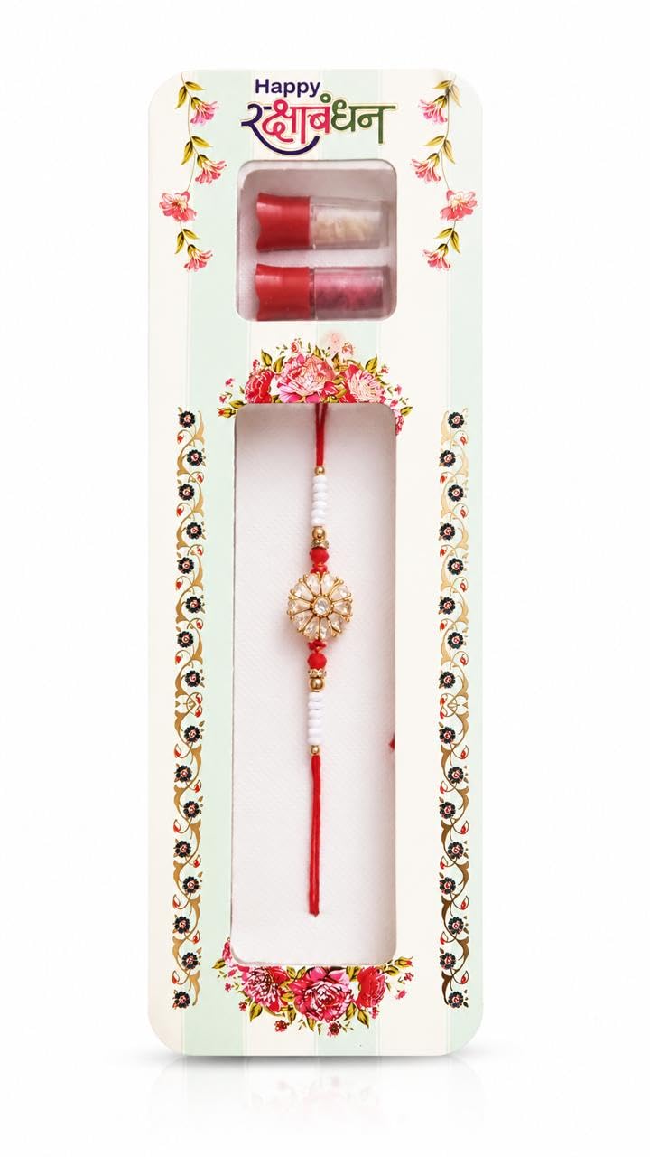 Rakhi with Roli Chawal for Rakshabandhan, Floral Design
