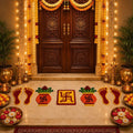Door Entrance & Mandir Rangoli Combo 7 Pcs Set- (Swastika–Kalash and Laxmi ji charan Combo)