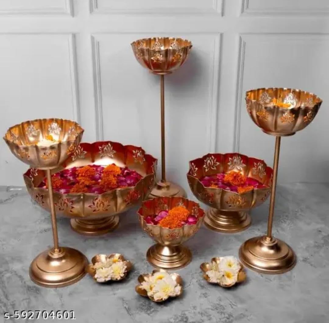 Diwali Decoration Urli Tasla Set Golden Finish