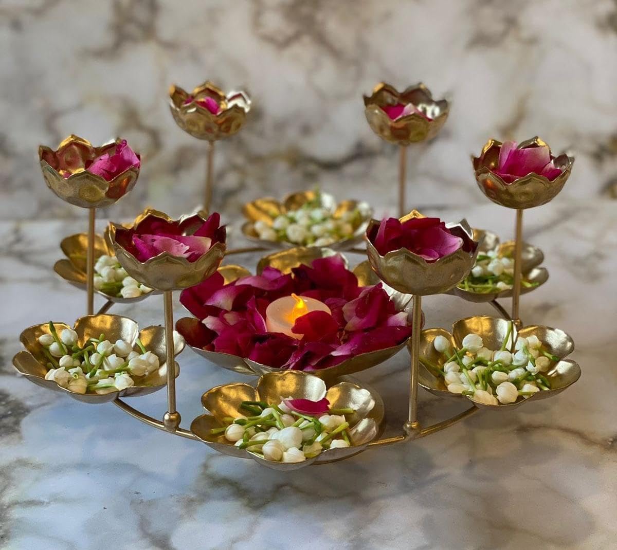 Urli Deepaali Decorative Gold Lotus Candle Holder