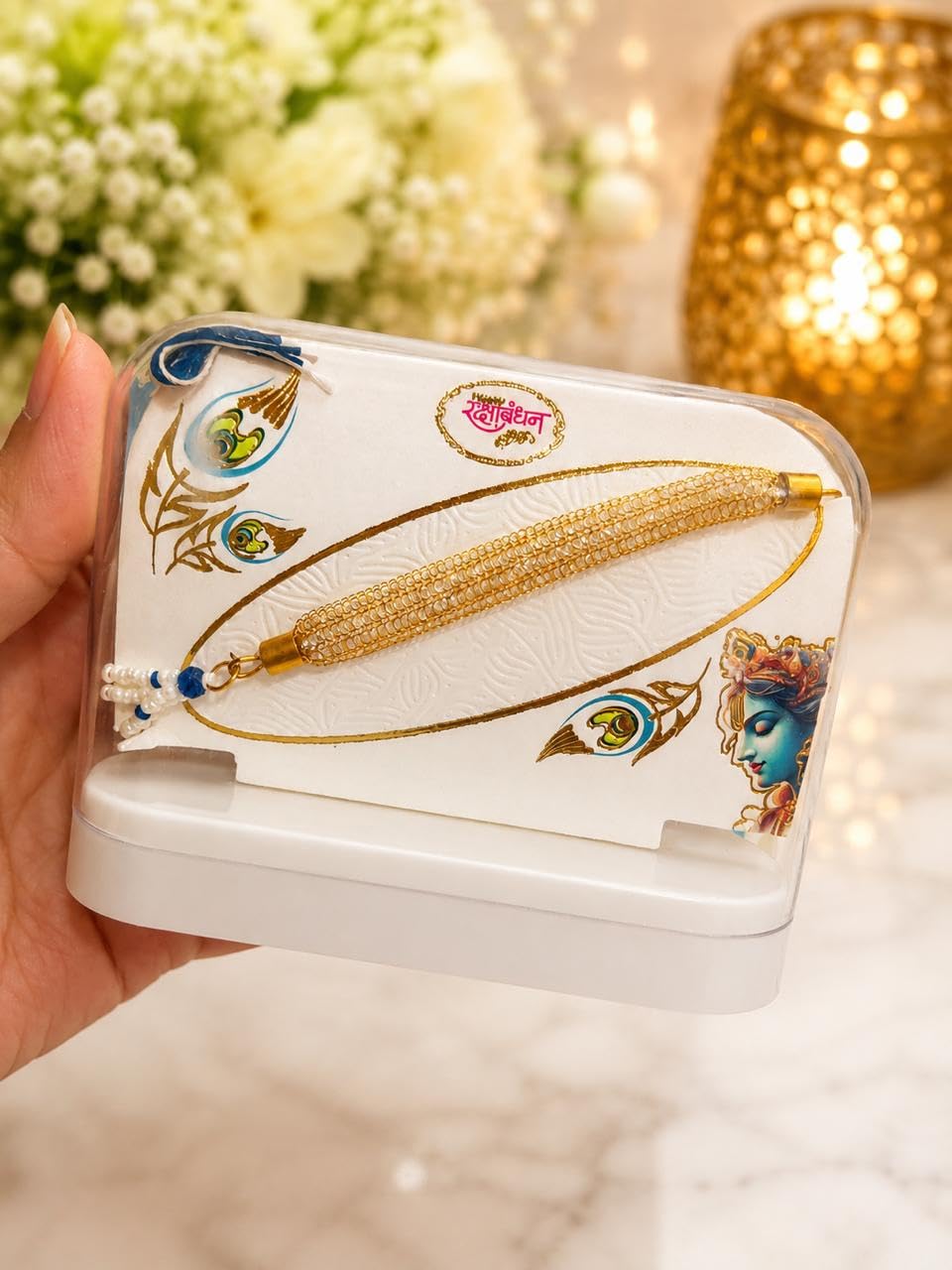 Bhai Rakhi Bracelet Style with Gold Beaded Thread