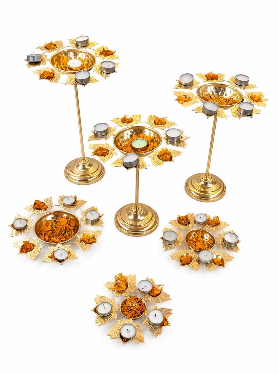 Diwali Decoration Urli Bowls with Stands Gold Tealight Holder