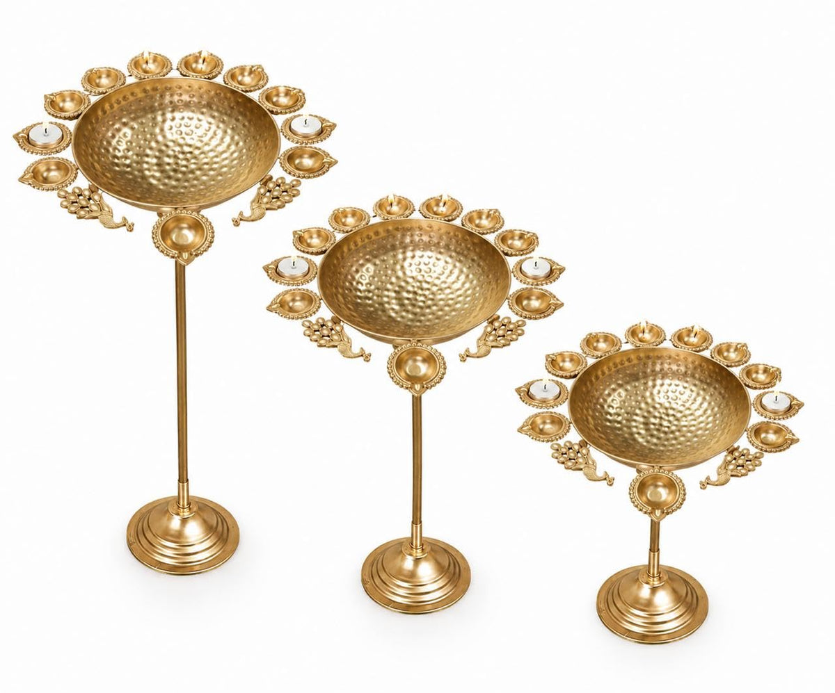 Peacock Urli Tasla with Stand Diwali Decoration Set of 3