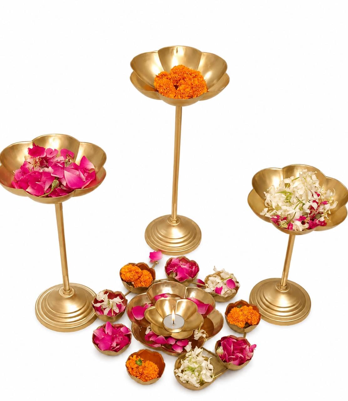 Diwali Decoration Diya Urli with Stands Gold Brass