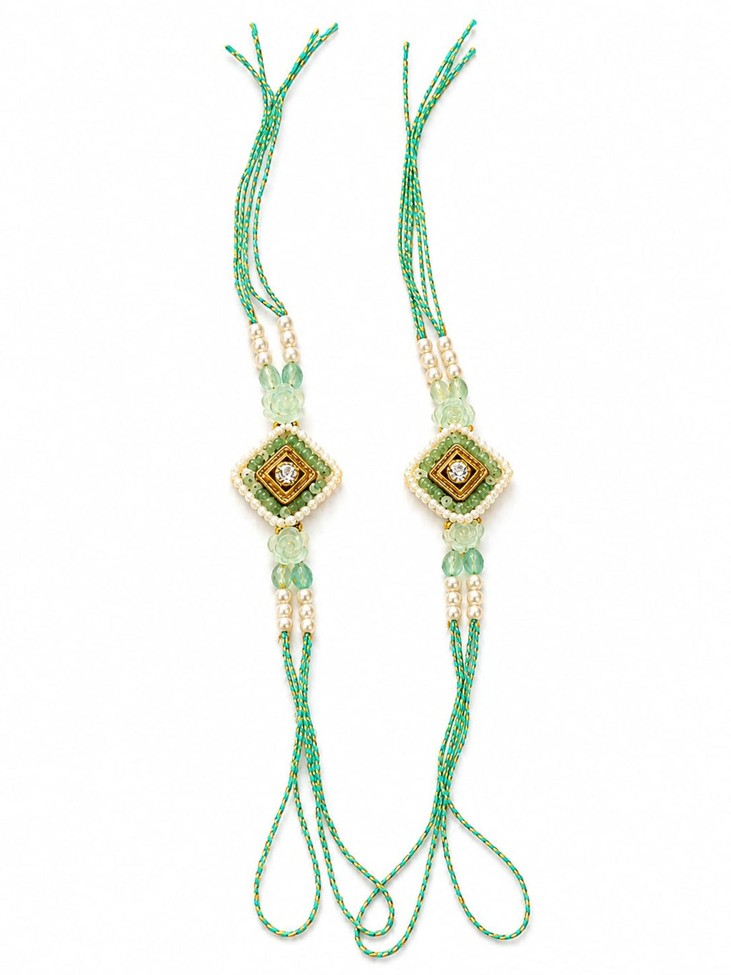 Rakhi for Rakshabandhan, Green Beaded Diamond Motif