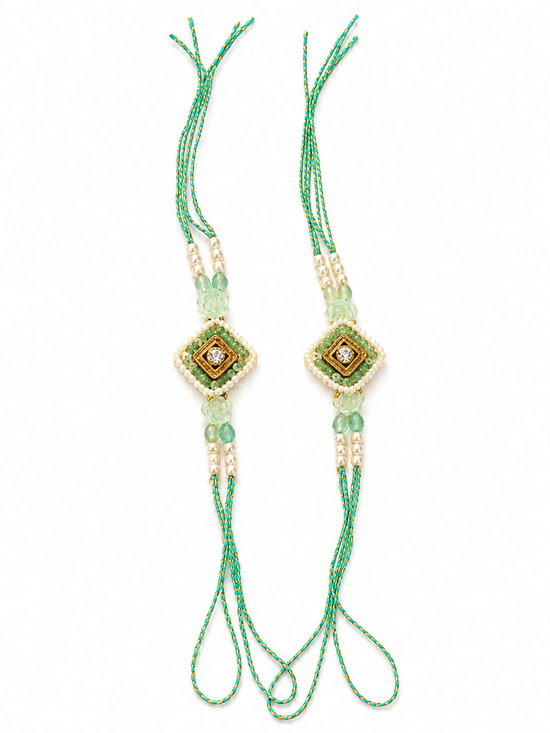 Rakhi for Rakshabandhan, Green Beaded Diamond Motif
