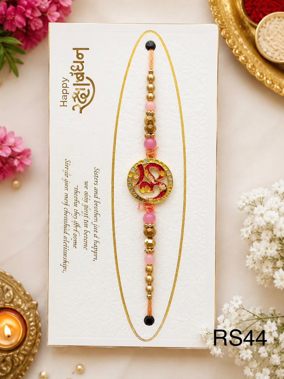 Rakhi with OM Pendant for Brother, Beaded Thread rakhi