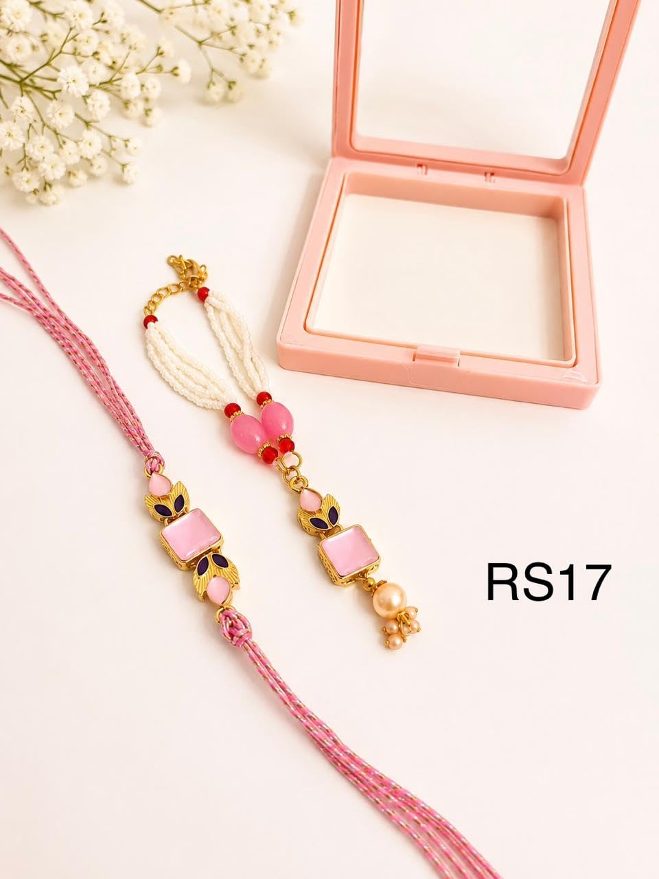 Rakhi and Lumba Bracelet Pair Set with Transparent Box