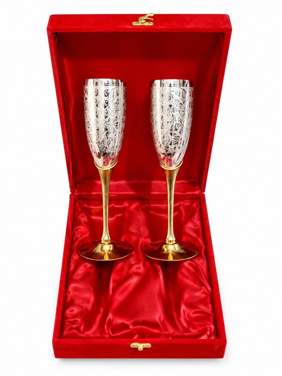 German Silver Coated Wine Glasses Set of 2 with Gift Box