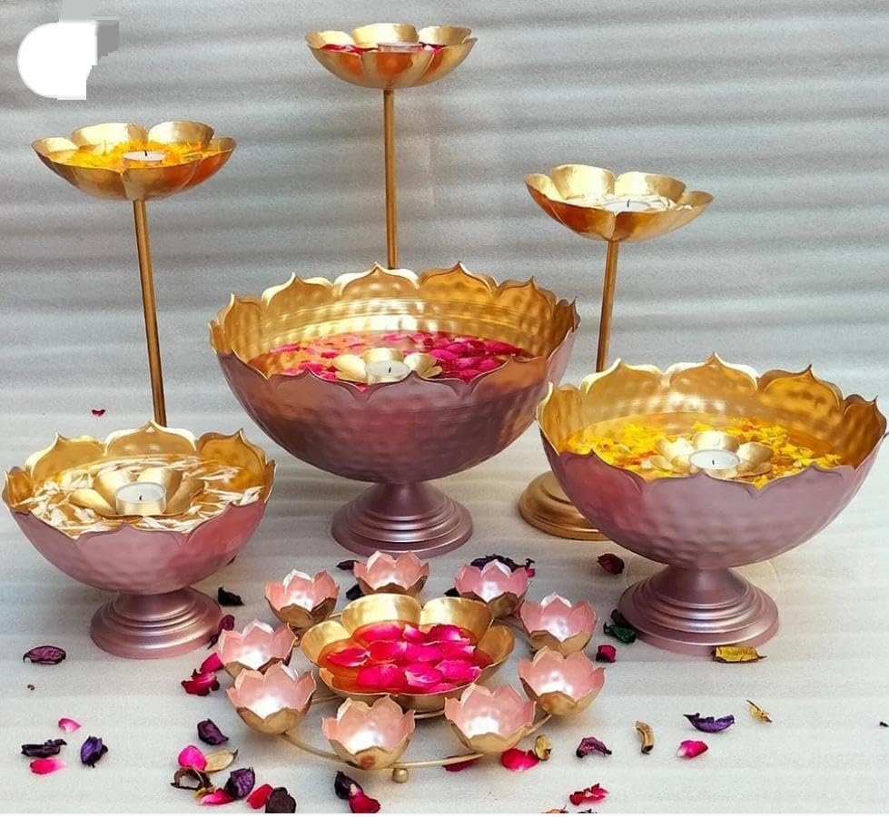 Diwali Decorative Urli Bowls Lotus Tealight Candle Holders