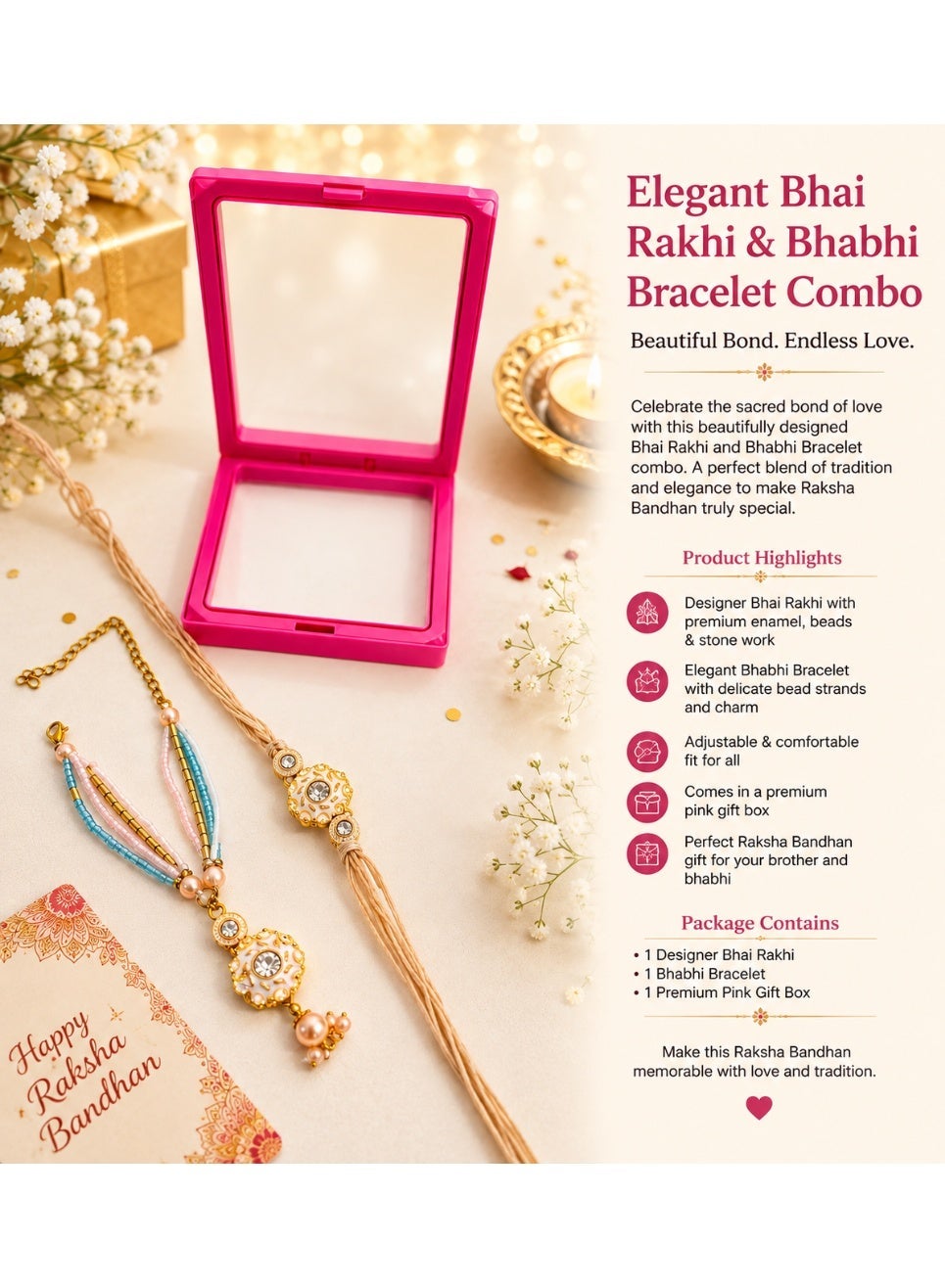 Bhai Rakhi and Bhabhi Bracelet Gift Set