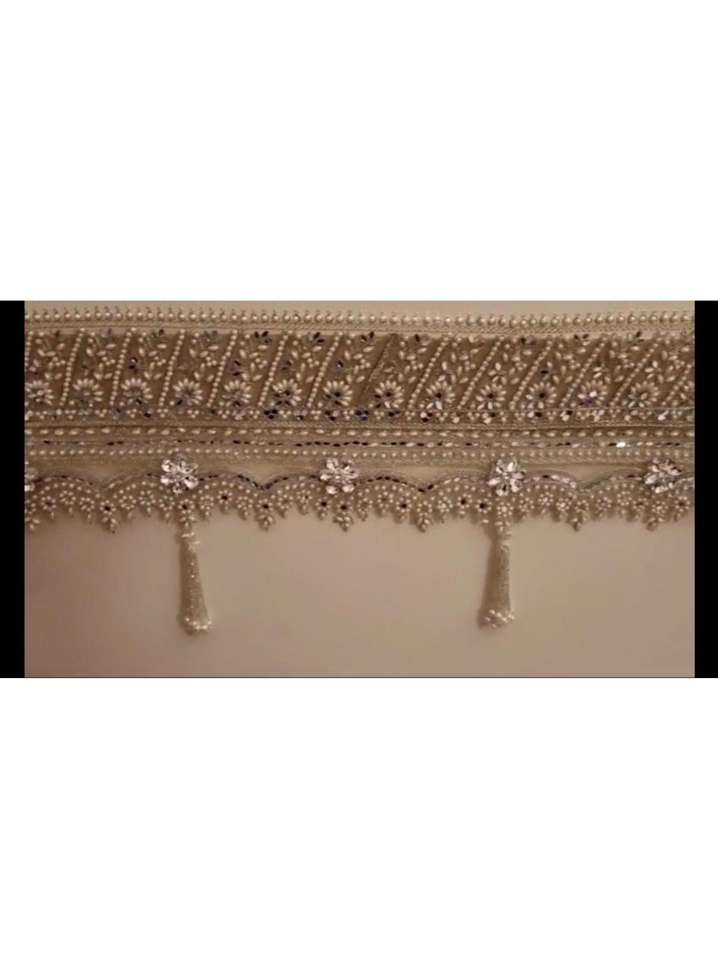 Silver Beaded Door Toran with Mirror and Pearl Work, 40 Inches, Diwali Decor