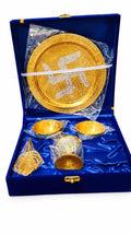 German Silver Pooja Thali Set with Bowls, Deepak & Tilak Stick