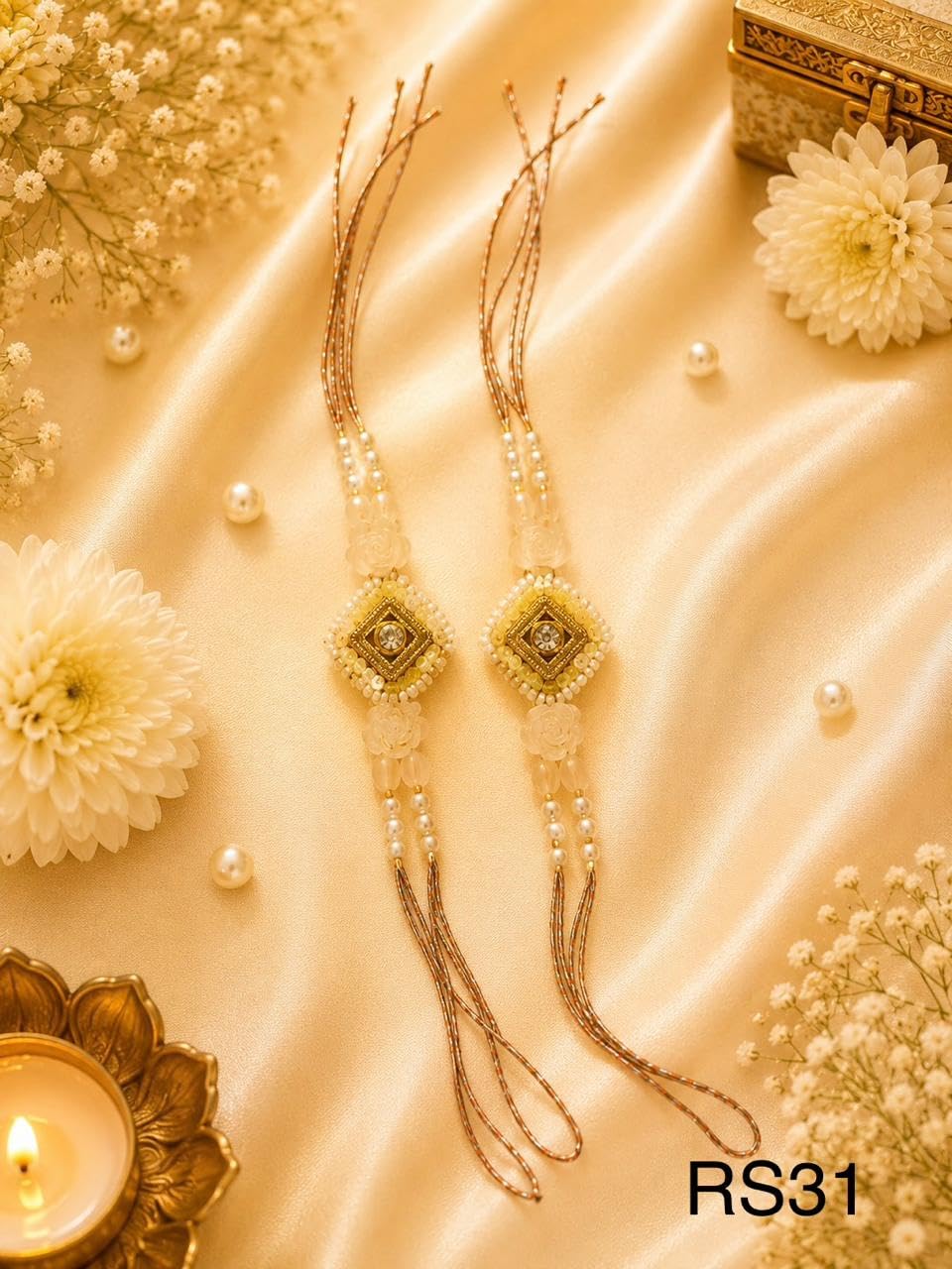 Rakhi for Rakshabandhan, peach Beaded Diamond Motif