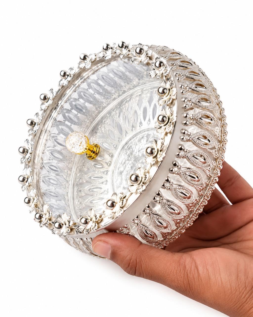 German Silver Coated Dry Fruit Basket with Lid