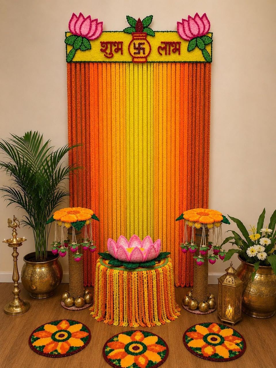 Handcrafted Ganpati Decoration Backdrop Set with Floral Decor