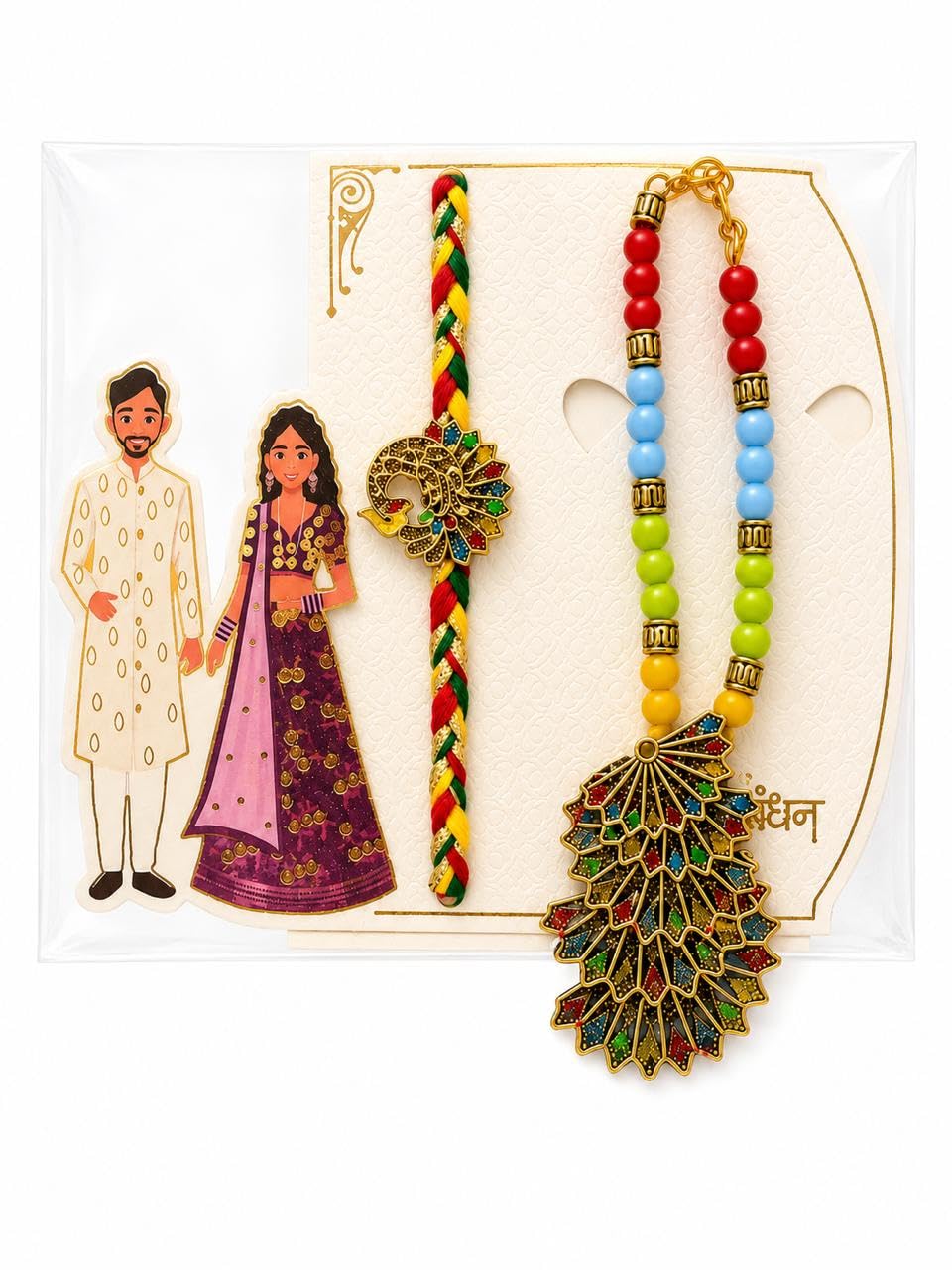 Bhai Bhabhi Rakhi Pair Bracelet with Lumba for Rakshabandhan