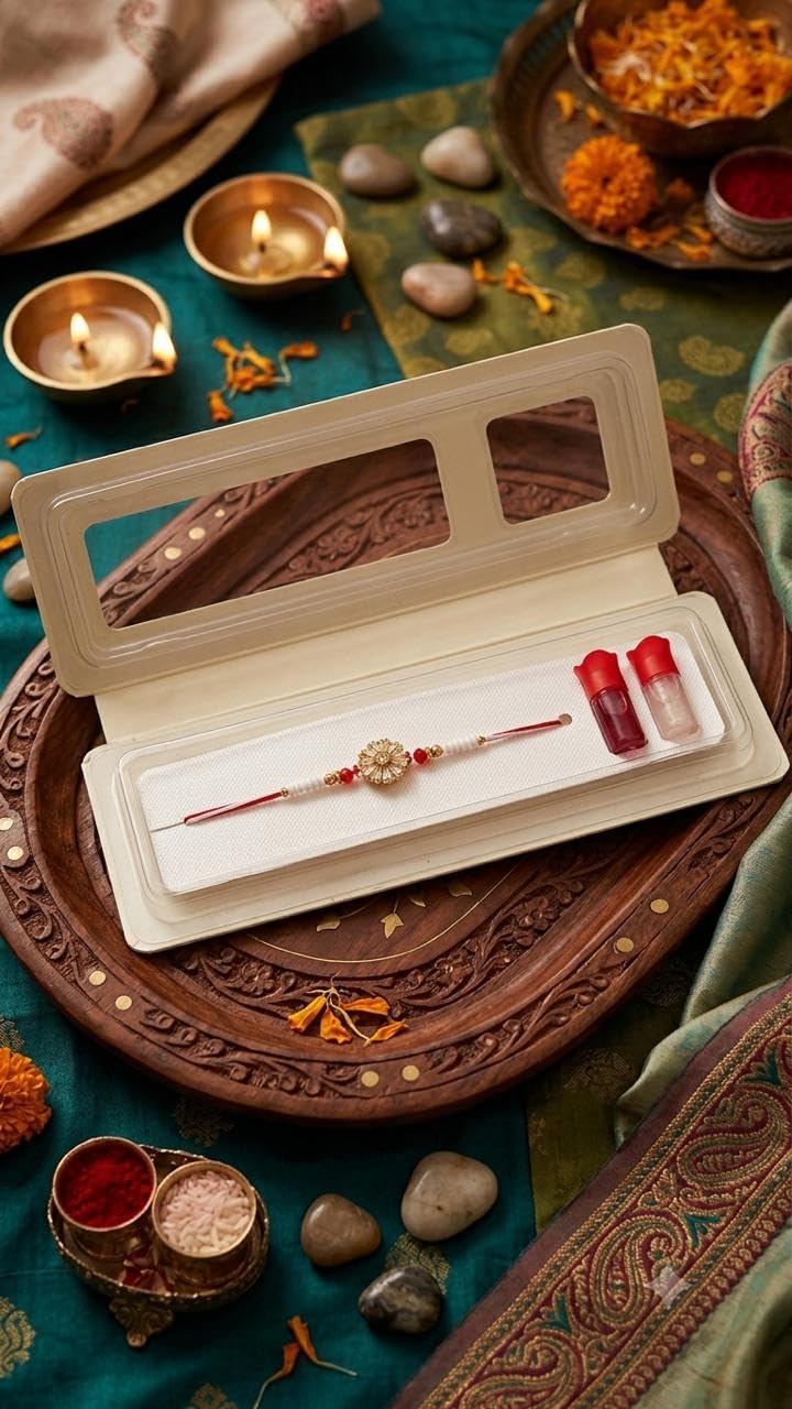 Rakhi with Roli Chawal for Rakshabandhan, Floral Design