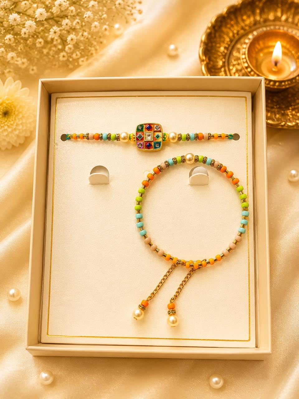 Bhai Bhabhi Pair Rakhi Set with Kashmiri Bracelet Rakhi