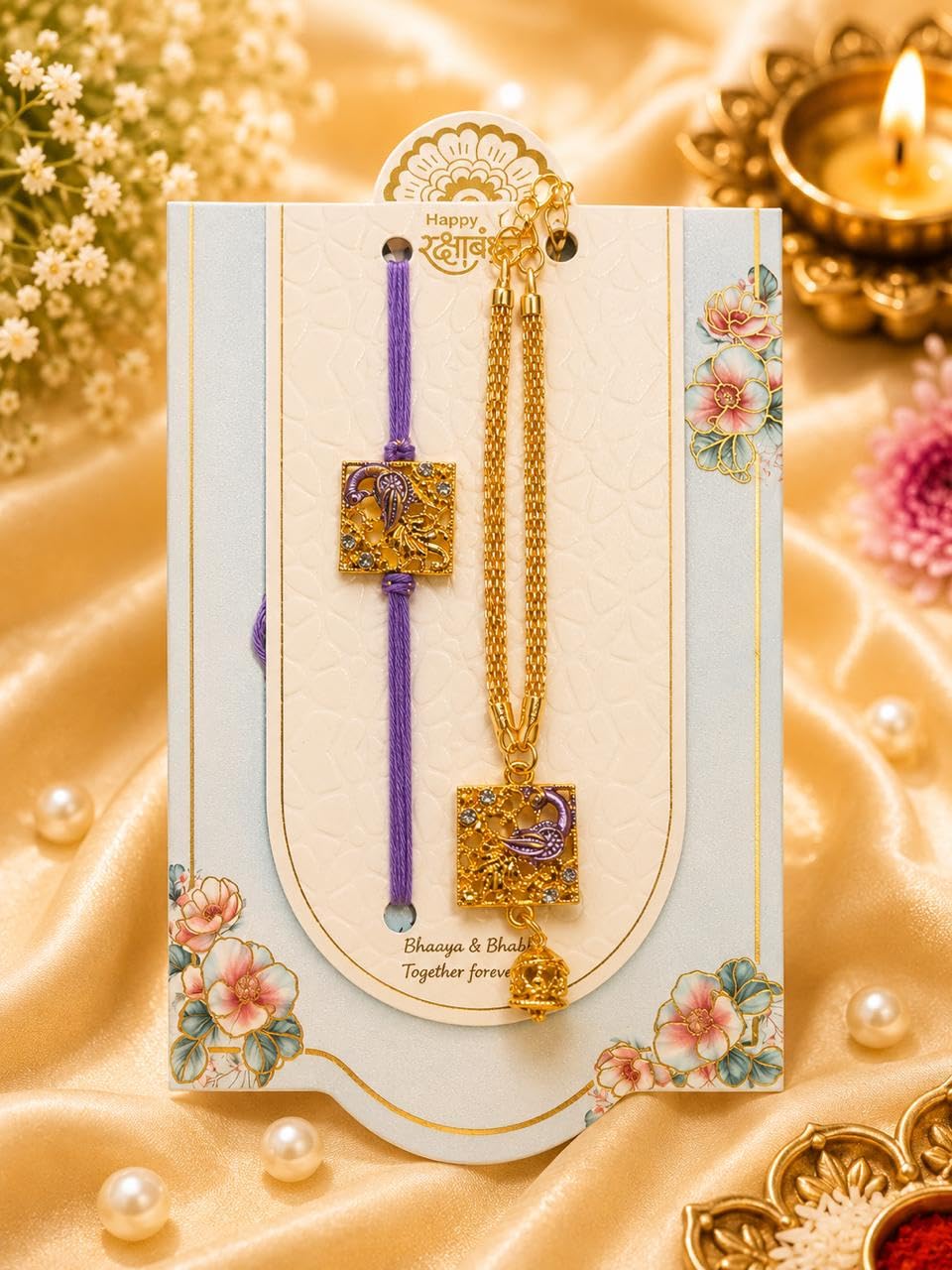 Bhai Bhabhi Rakhi Pair Pastel Lumba Bracelet for Rakshabandhan