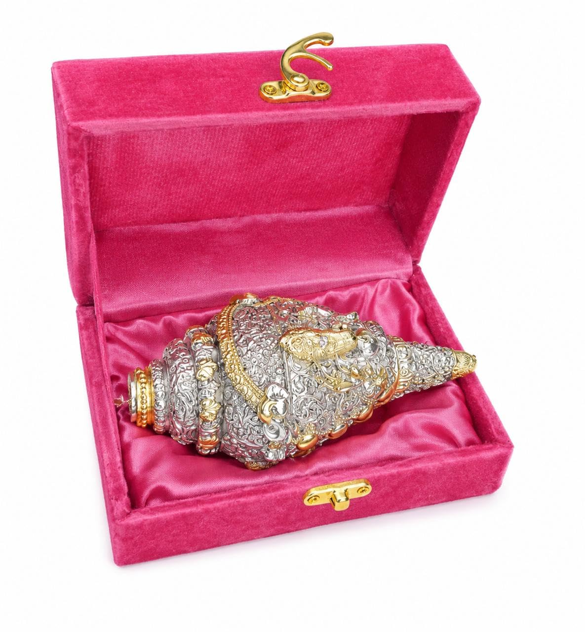 German Silver Coated Antique Shankh with Velvet Gift Box