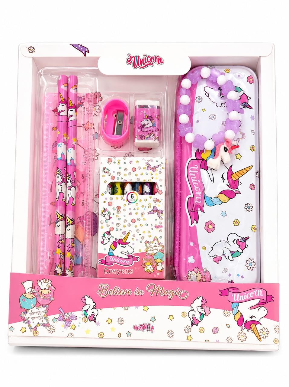 Unicorn Stationery Set for Kids with Pencil Case & Crayons