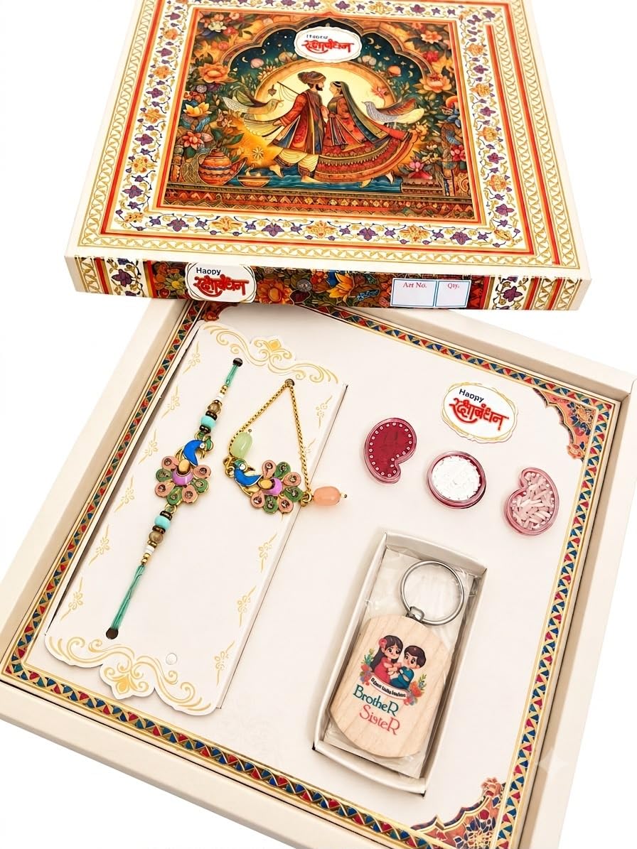 Rakshabandhan Bhai Bhabhi Rakhi Box with Roli Chawal and Coin