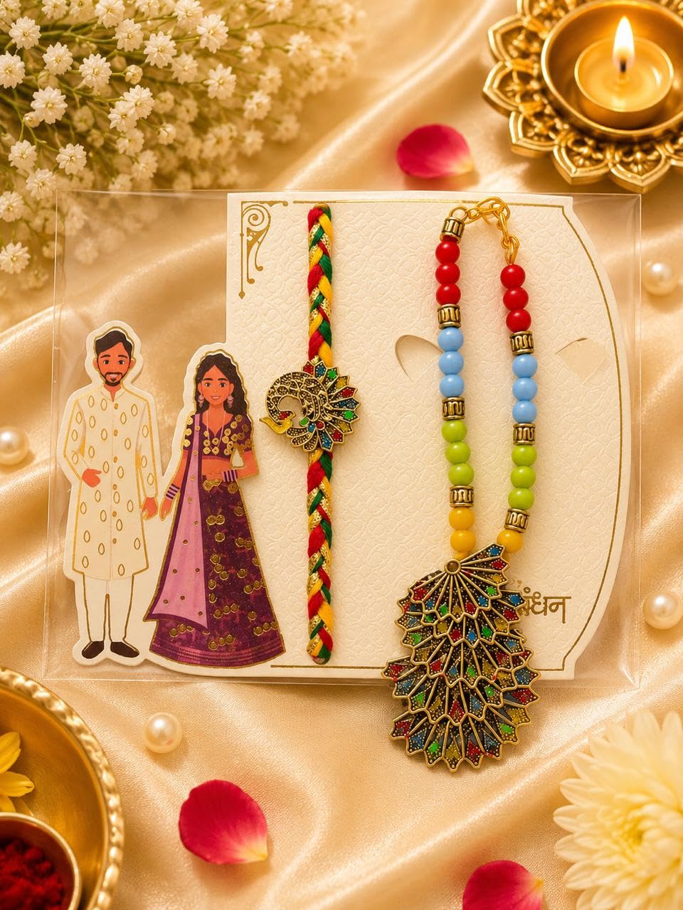 Bhai Bhabhi Rakhi Pair Bracelet with Lumba for Rakshabandhan