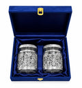 German Silver Coated Glass Dry Fruit Jars with Velvet Box Set of 2