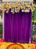 Ganpati Decoration Set, Double Layer Purple Curtain Backdrop with 6 Golden and Silver Maple Leaf Hangers