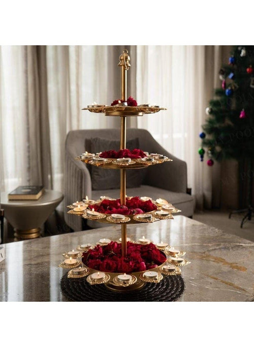 4-Tier Brass Tealight Candle Stand with Flower Urli